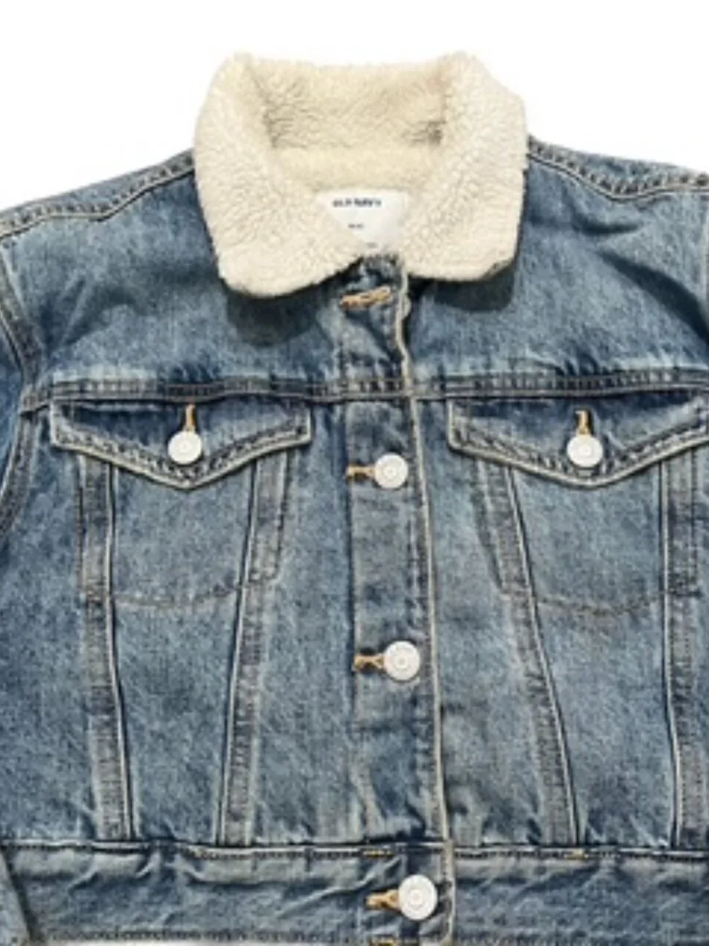 Old Navy Denim Jacket Girls size Medium (8) Sherpa lined cropped Barn Coat